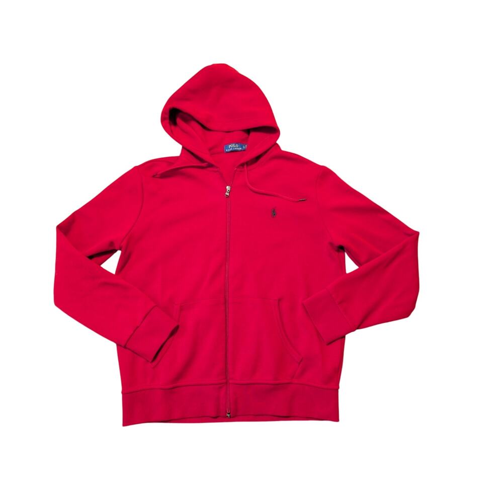 Polo Ralph Lauren Men's Red Cotton Blend Full Zip Hoodie Sweatshirt Size Large